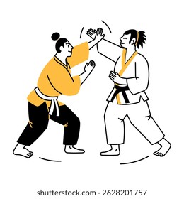 A doodle style illustration showing martial arts fighting stance

