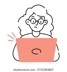 Una ilustración de estilo doodle que muestra el uso de la computadora portátil