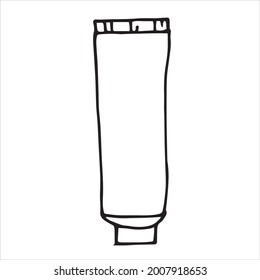 doodle style illustration. tube, container for cream, cleaning agent, toothpaste, subject of sanitation, body care, hygiene. clipart isolated on white background
