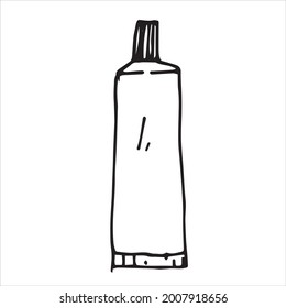 doodle style illustration. tube, container for cream, cleaning agent, toothpaste, subject of sanitation, body care, hygiene. clipart isolated on white background