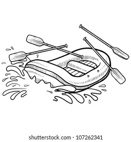 Doodle style illustration of whitewater rafting in vector illustration.