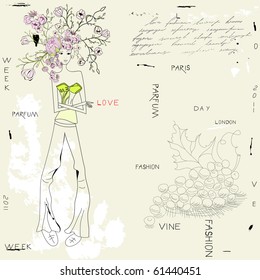 Doodle style illustration with young woman