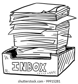 Doodle style inbox image with a huge pile of documents to be processed, indicating business, work, or stress