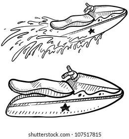 Doodle style jet ski illustration in vector format. Includes side view and action view in vector format.