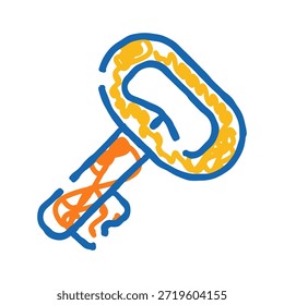 Icono de clave de estilo Doodle que representa conceptos de acceso, solución, éxito y seguridad, con un contorno azul vibrante y relleno amarillo y naranja sobre un fondo blanco