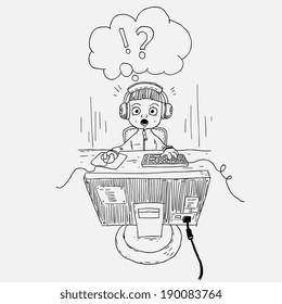 doodle style kid look on display with wow face, vector illustration