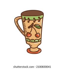 utensilios de cocina de estilo doodle. taza dibujada a mano con adorno de cerezo