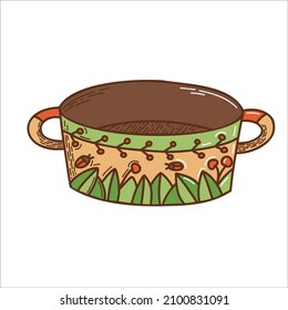 utensilios de cocina de estilo doodle. sartén dibujado a mano con adorno de cerezo
