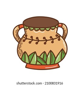 doodle style kitchenware. hand drawn vase with cherry ornament
