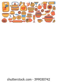 Doodle style kitchenware Hand drawn elements