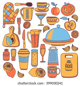 Doodle style kitchenware seamless pattern