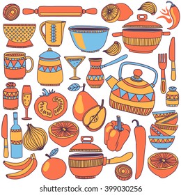 Doodle style kitchenware seamless pattern