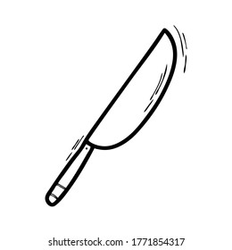 Doodle style knife isolated on a white background. Kitchen utensils. Kitchen knife, for meat, for oil, universal. A knife as a murder weapon. Vector illustration.