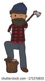 doodle style lumberjack with axe and lumberjack shirt