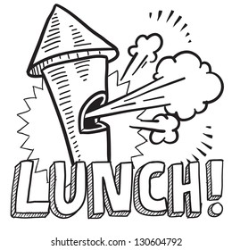 Doodle style lunch break illustration in vector format.  Includes text and blowing whistle.