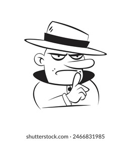 Doodle style mafia leader wearing hat illustration