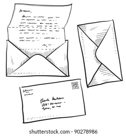Doodle style mail, contact, message, or envelope vector illustration
