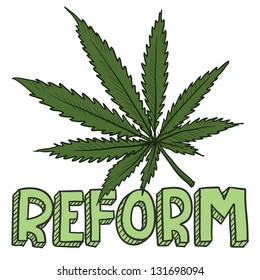 Doodle Style Marijuana Law Reform Sketch In Vector Format.  Includes Text And Pot Leaf.