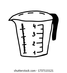 Doodle Art Messbecher auf einem isolierten weißen Hintergrund. Kochen, Rezepte, Werkzeuge für die Küche. Bäckerei handgezogen. Darstellung des Bestands