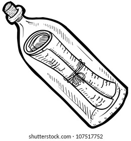 Doodle Style Message In A Bottle Illustration In Vector Format.