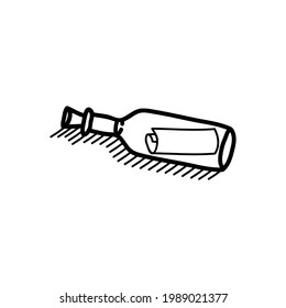 Doodle style message in a bottle illustration in vector format.