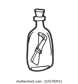 Doodle style message in a bottle illustration in vector format.