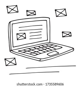 Doodle Stil Messaging-Laptop. Für die Arbeit von zu Hause.