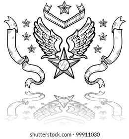 Doodle Style Military Rank Insignia For US Air Force, Retro With Eagle Wings And Star