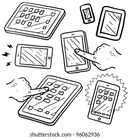 Doodle style mobile devices and smartphones in vector format