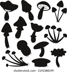 Doodle style mushrooms concept isolated Vector Silhouettes