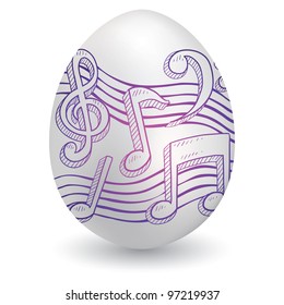 Doodle style music notes musical notation sketch on decorated holiday Easter Egg in vector format