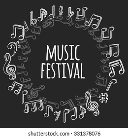 Doodle style musical notes background. Vector illustration.