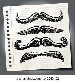 Doodle style mustaches sketch in vector format