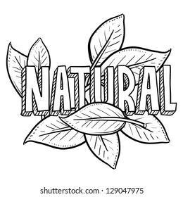 Doodle style natural food or product illustration in vector format.  Includes title text and leaves.