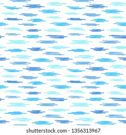 Doodle style navy blue various chaotic horizontal scrawl, scratch, hatch, scribble seamless repeat vector pattern. Uneven  pen, marker strokes texture. Hand drawn abstract background. 