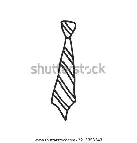 Doodle style necktie. Hand drawn tie element, art, icon, symbol in cartoon sketch style. Isolated black and white vector illustration
