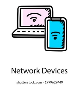 Icono de estilo de doodle de dispositivos de red