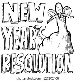 Doodle style New Year's Resolution reminder in vector format.  Includes string tied around the finger with text.