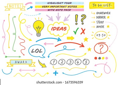 Doodle Style Note Taking Vector Set (Live Stroke Path)