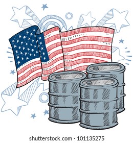 Doodle Style Oil Barrel With American Flag Sketch In Vector Format