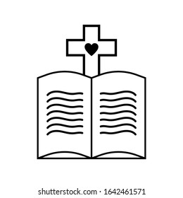 Doodle style open bible or book with christian cross and heart vector illustration