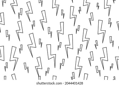 Esquema de estilo Doodle Iconos de flash eléctricos Vector de patrón sin inconvenientes sobre fondo blanco. Patrón de concepto de electricidad o industria. Lámpara, iconos de potencia con trazo.