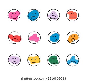 Doodle Style Outline Face Expression with Organic Shapes