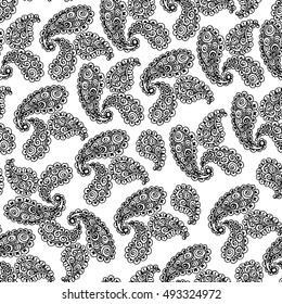 Doodle style paisley seamless pattern. Vector illustration for fabric textile design
