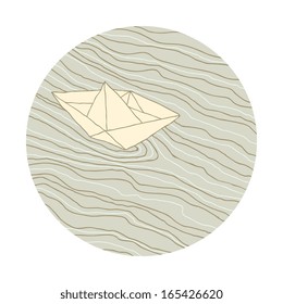 doodle style paper boat on a waves