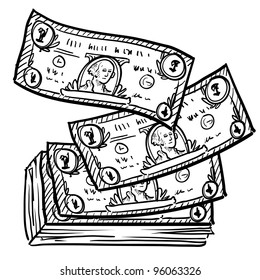 Doodle style paper currency or dollar bills illustration in vector format