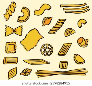 Doodle style pasta illustration, set pasta