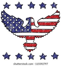 Doodle style patriotic American eagle illustration in vector format.