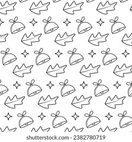 A doodle style pattern of Christmas elements. Hand drawing doodle pattern with holly, star and a bell. Hand drawing New Year's vector pattern in doodle style