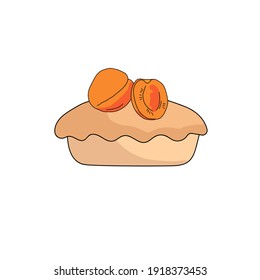 Doodle style peach pie, sweet pastry with bright juicy fruit on top vector illustration